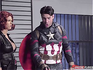 Captain America submerges black Widow in his superhero spunk
