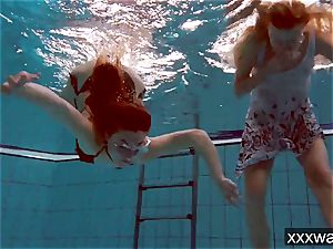 super-hot Russian ladies swimming in the pool